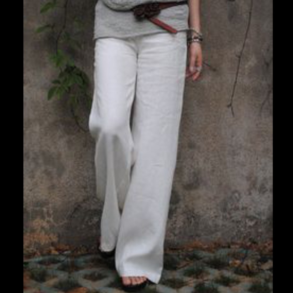 NWT Ann Taylor Loft Linen Wide Leg Pants White 12